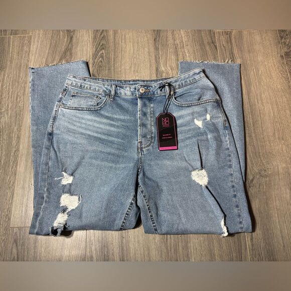 New! No Boundaries Relaxed Fit Stretch Denim Super High Rise Straight Distressed - Picture 1 of 8